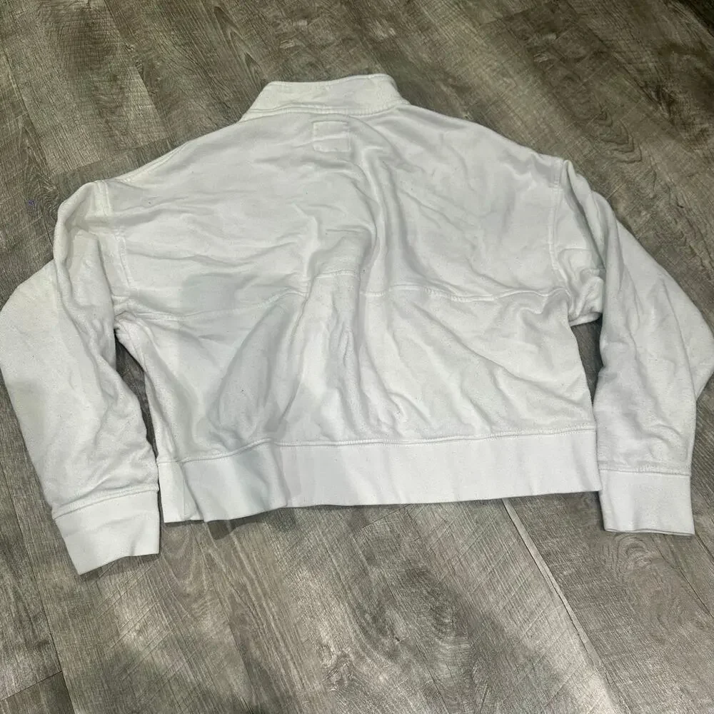 Aerie‎ White Cropped Fleece Pullover Henley Sweatshirt Small - Picture 6 of 7